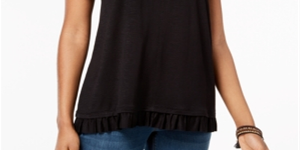 Style & Co Women's Short Sleeve Jewel Neck T-Shirt Black Size Small