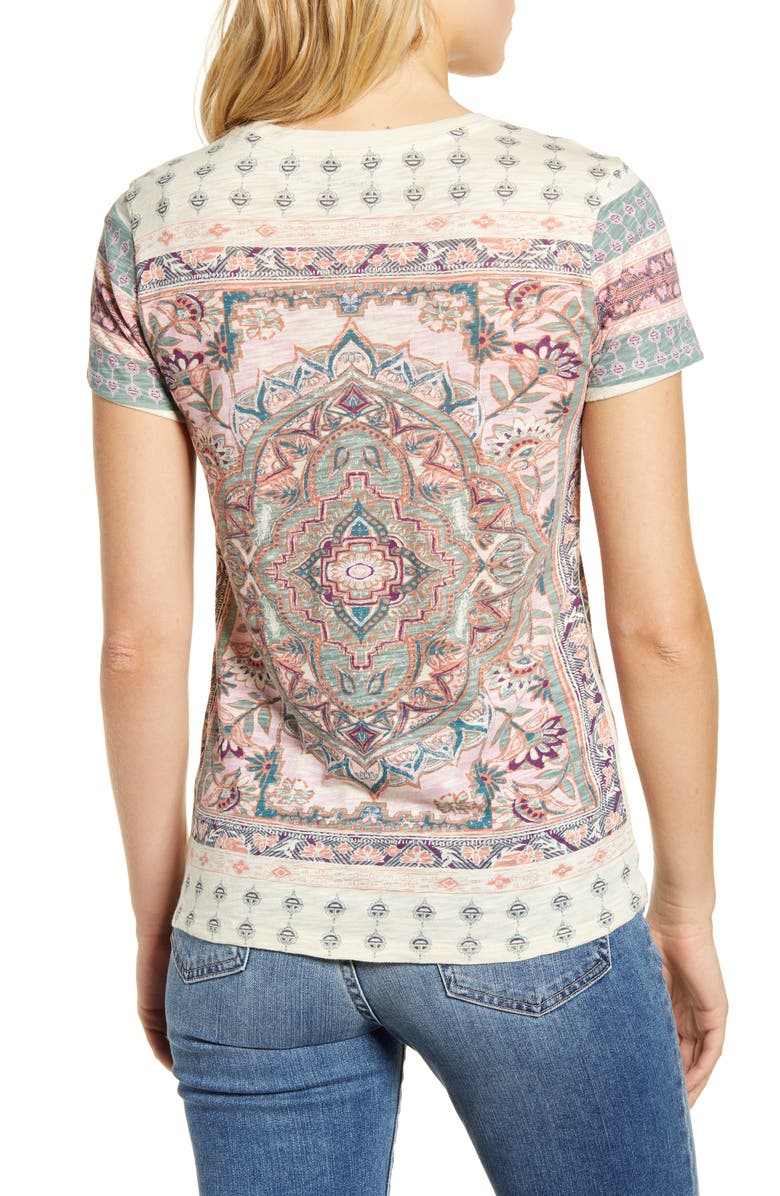 Lucky Brand Women's Printed Short Sleeve Crew Neck T-Shirt Top White Size Small