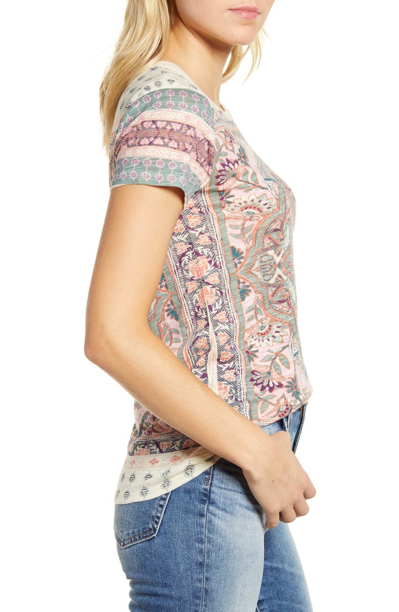 Lucky Brand Women's Printed Short Sleeve Crew Neck T-Shirt Top White Size Small