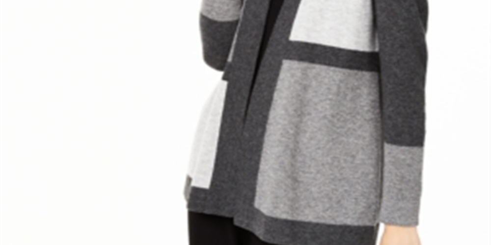 Charter Club Women's Colorblocked Pure Cashmere Cardigan Gray Size -Petite SM