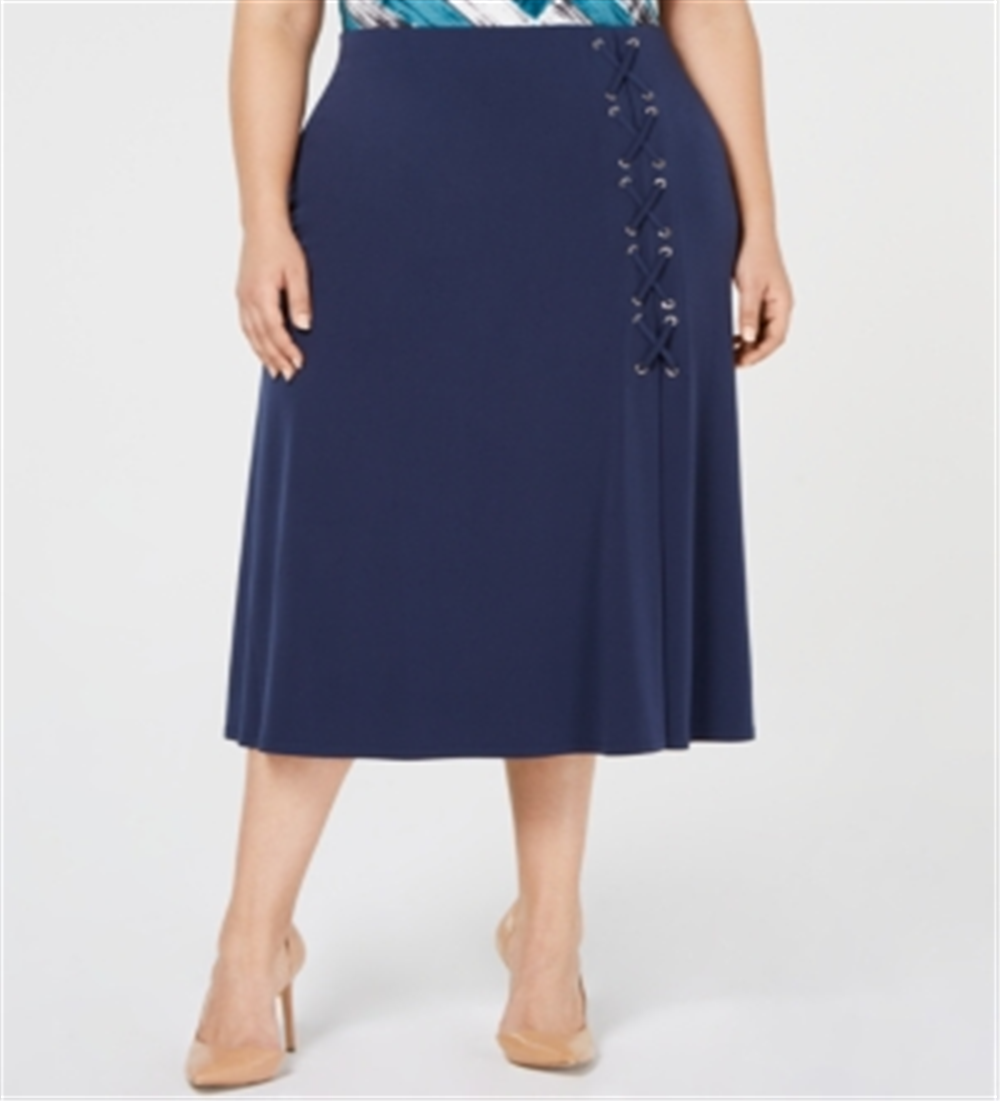 JM Collection Women's Lace up a Line Skirt Blue Size 3X
