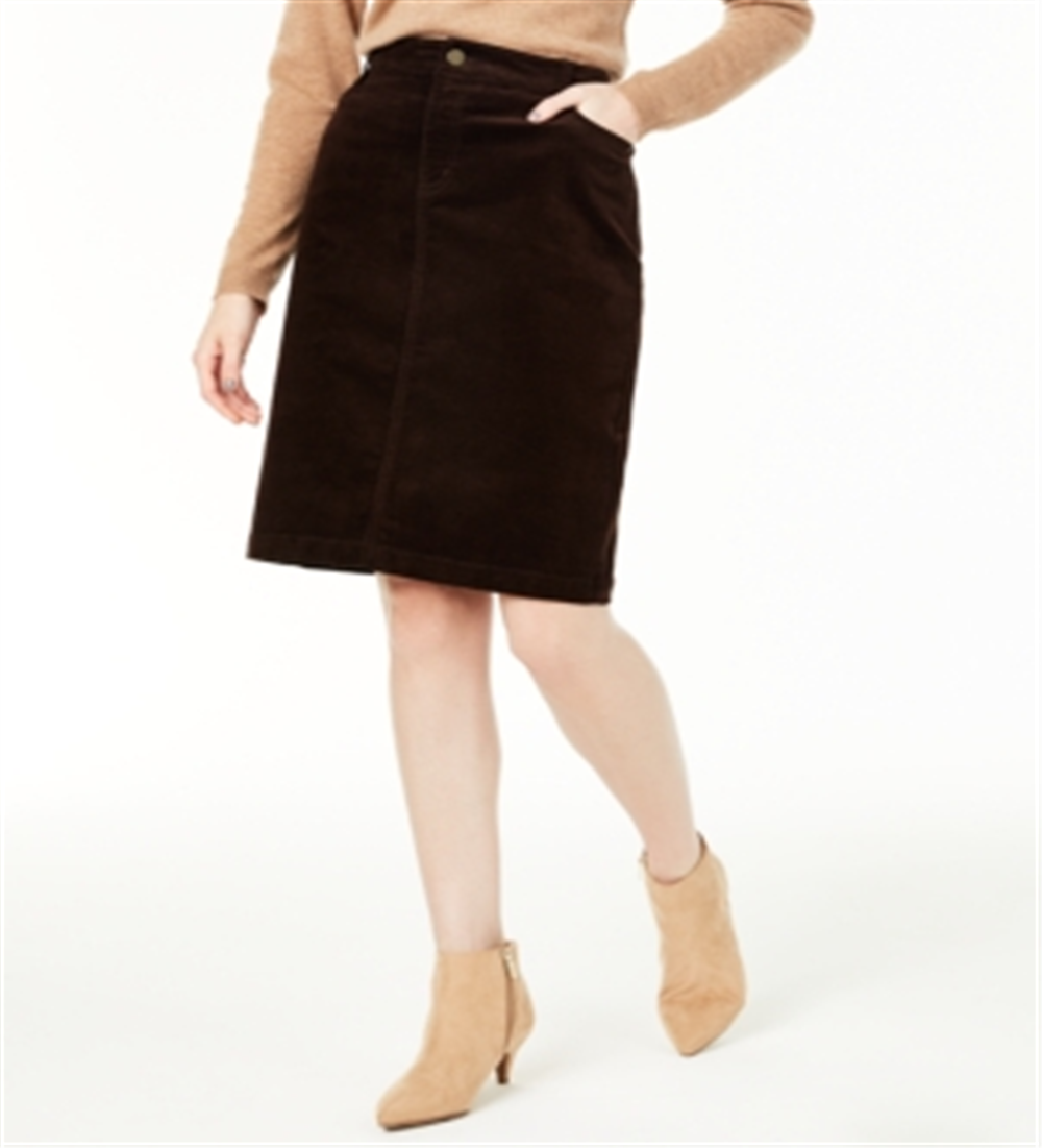 Charter Club Women's Corduroy Tummy Control Skirt Brown Size 10