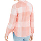 Tommy Hilfiger Women's Coral Plaid Long Sleeve Button up Top Orange Size Medium