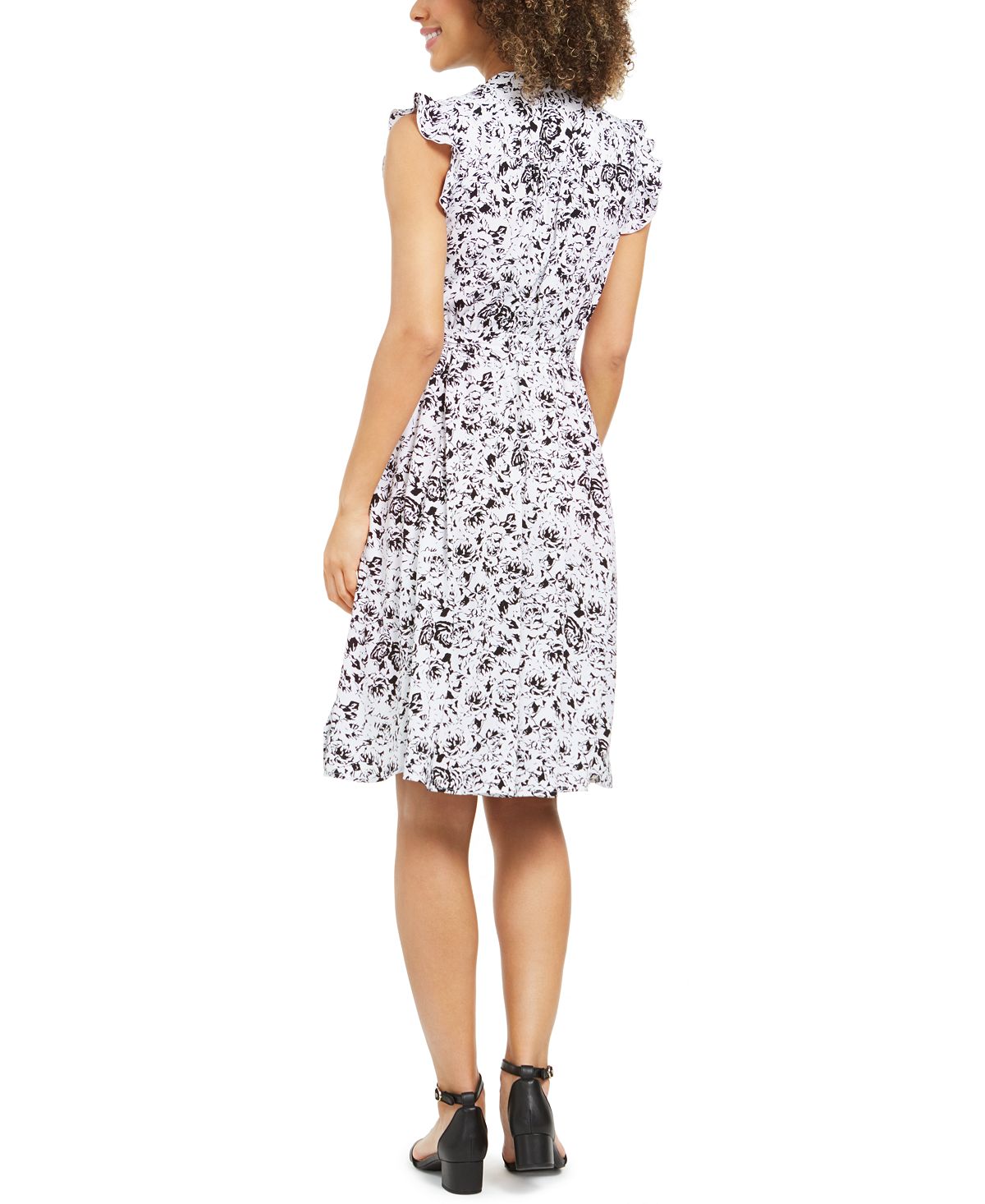 Charter Club Women's Printed Tie Waist Dress Black Size 14