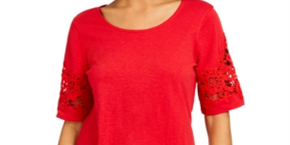 Charter Club Women's Cotton Lace TrimTop Red Size Small