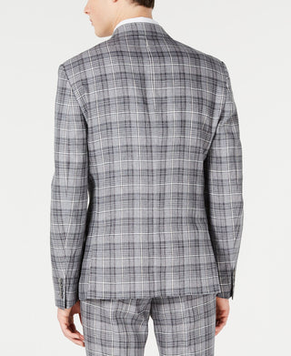 Bar III Men's Linen Plaid Two Button Blazer Gray Size 46