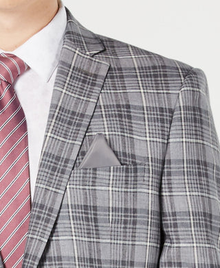 Bar III Men's Linen Plaid Two Button Blazer Gray Size 46