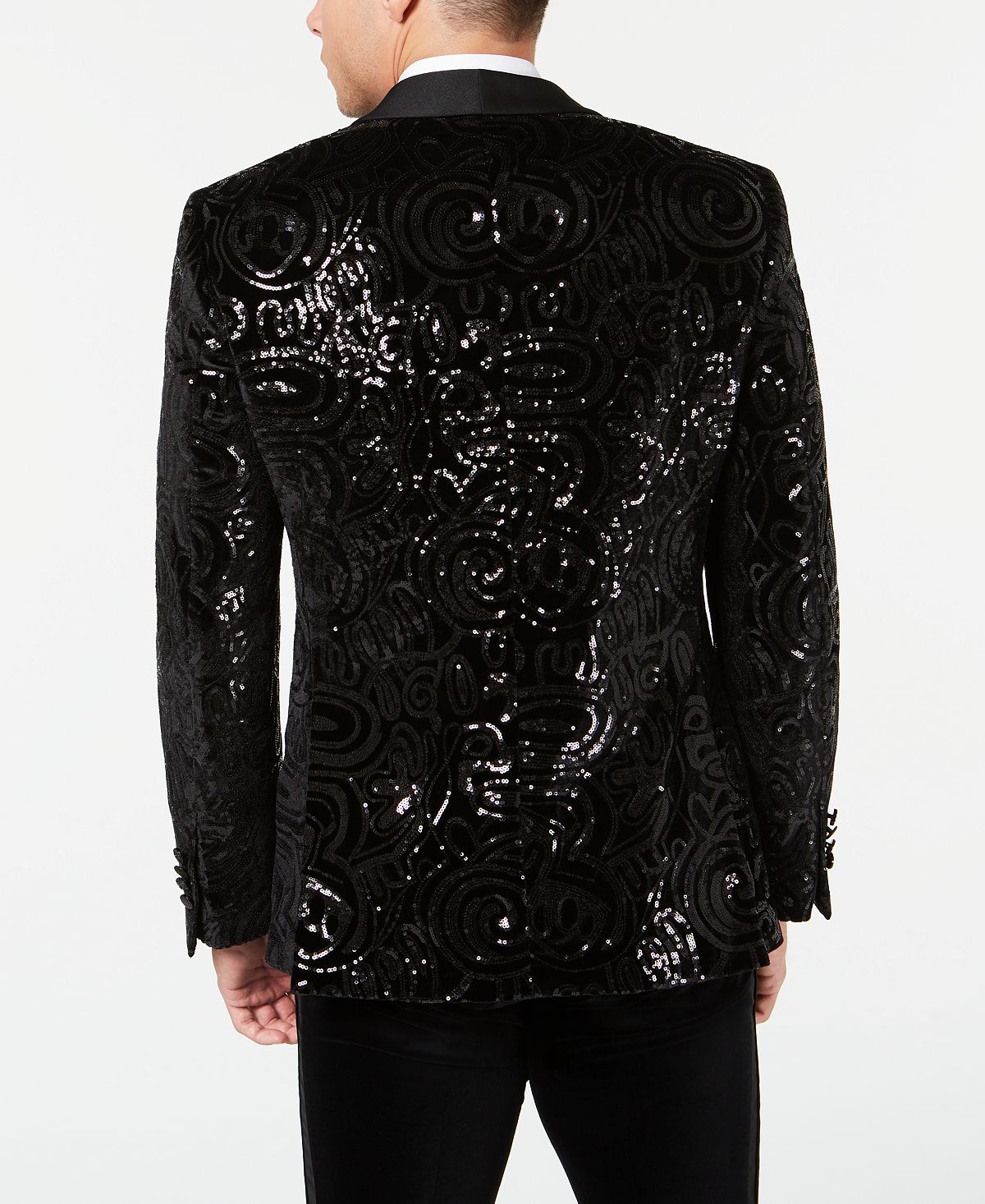 Tallia Men's Slim Fit Sequined Velvet Dinner Jacket Black Size 42