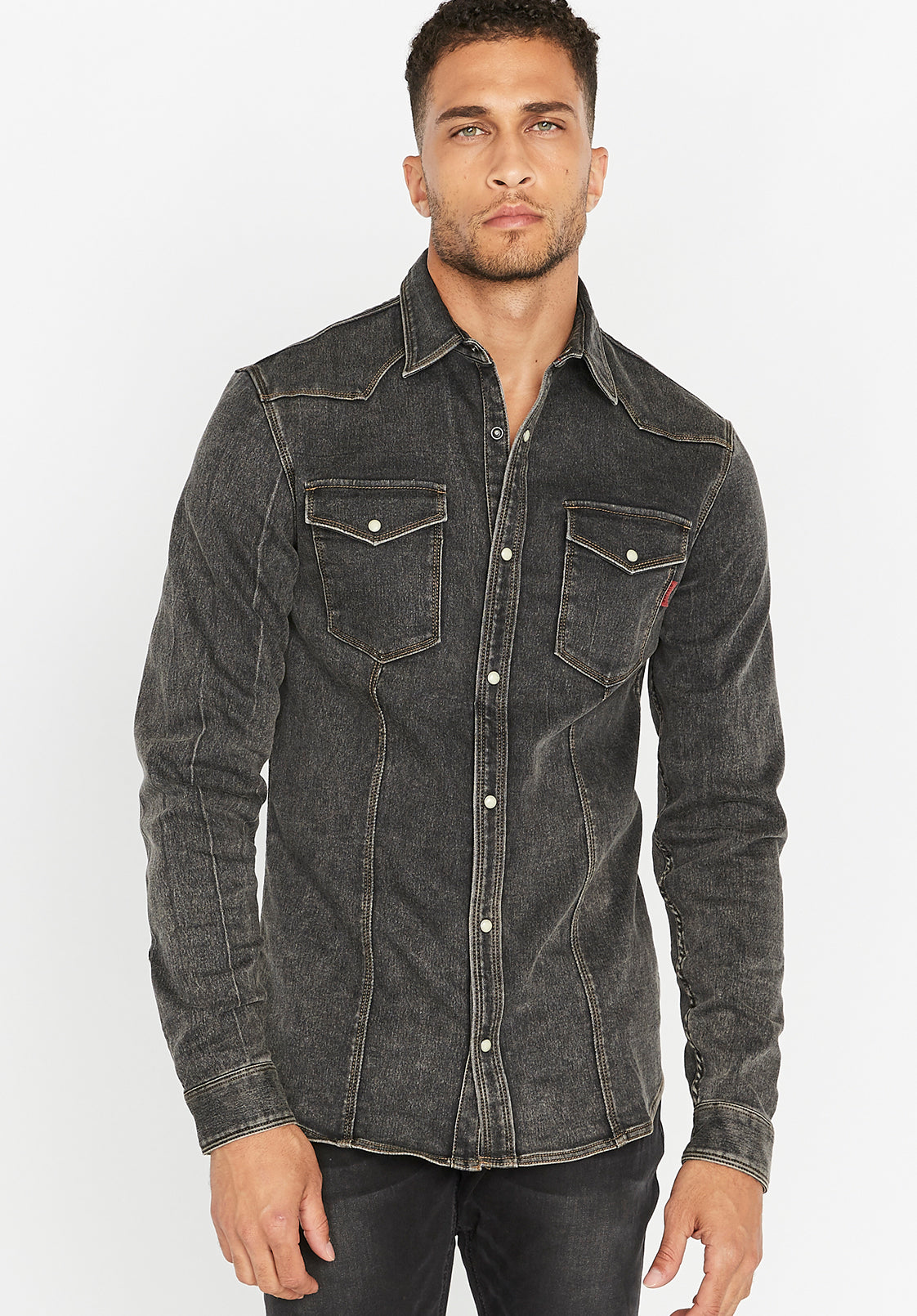 Buffalo David Bitton Men's Long Sleeve Slim Fit Button Down Casual Shirt Black  Size Small