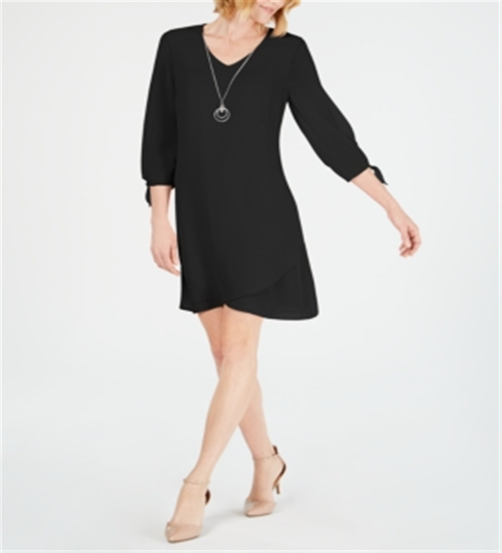 JM Collection Women's Tie-Sleeve Necklace Dress Black Size Petite XL