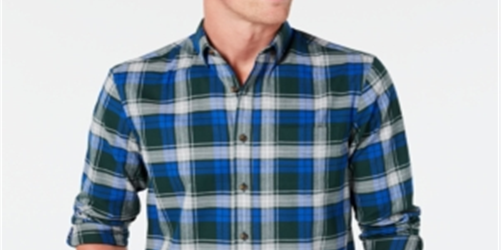 Club Room Men's Stretch Brushed Cotton Plaid Flannel Shirt Green Size Large