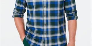 Club Room Men's Stretch Brushed Cotton Plaid Flannel Shirt Green Size Large