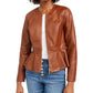 INC International Concepts Women's Faux Leather Peplum Jacket Brown Size Petite SM