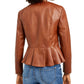 INC International Concepts Women's Faux Leather Peplum Jacket Brown Size Petite SM