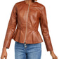 INC International Concepts Women's Faux Leather Peplum Jacket Brown Size Petite SM