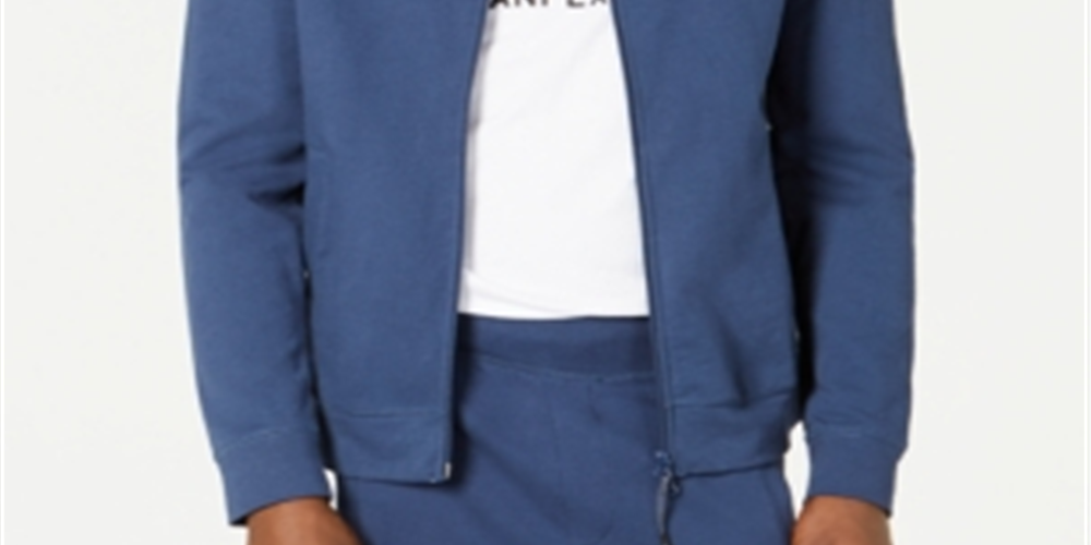AX Armani Exchange Men's Zip Front Logo Hoodie Blue Size Large