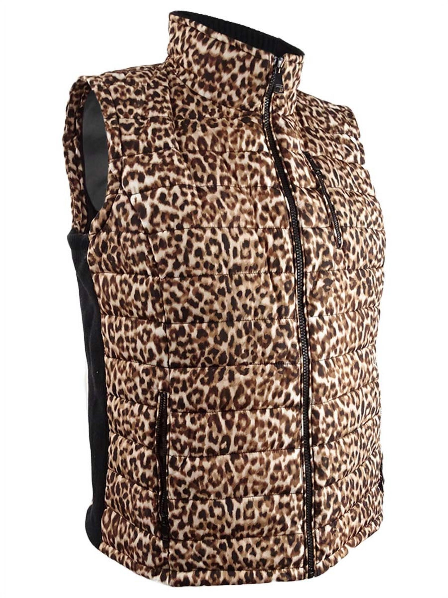 Calvin Klein Women's Plus Leopard Print Puffer Vest -Brown Size 0X