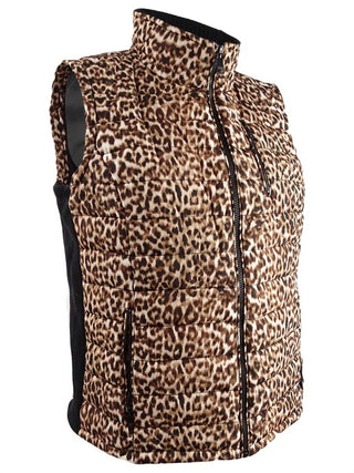 Calvin Klein Women's Plus Leopard Print Puffer Vest -Brown Size 0X
