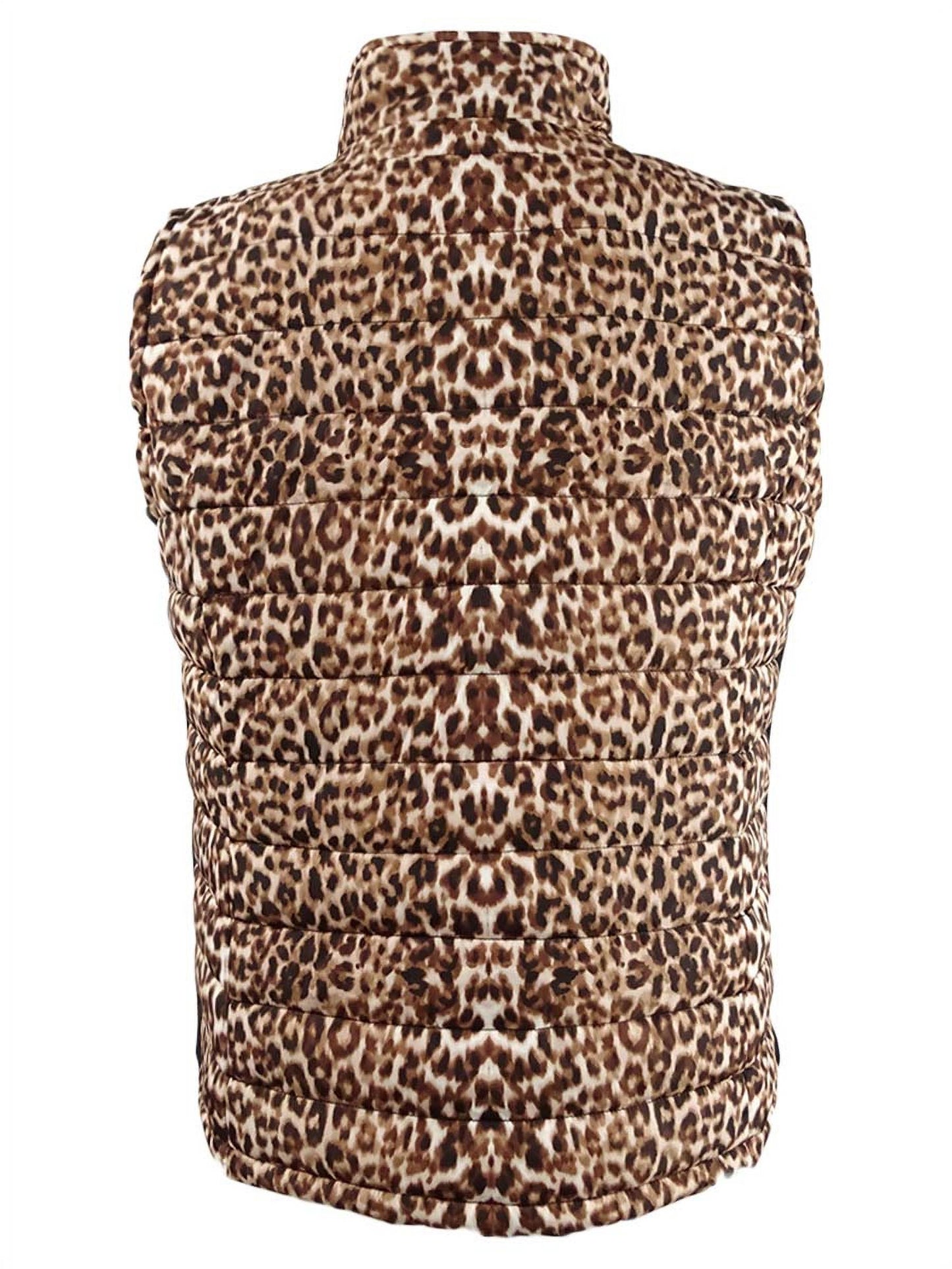 Calvin Klein Women's Plus Leopard Print Puffer Vest -Brown Size 0X
