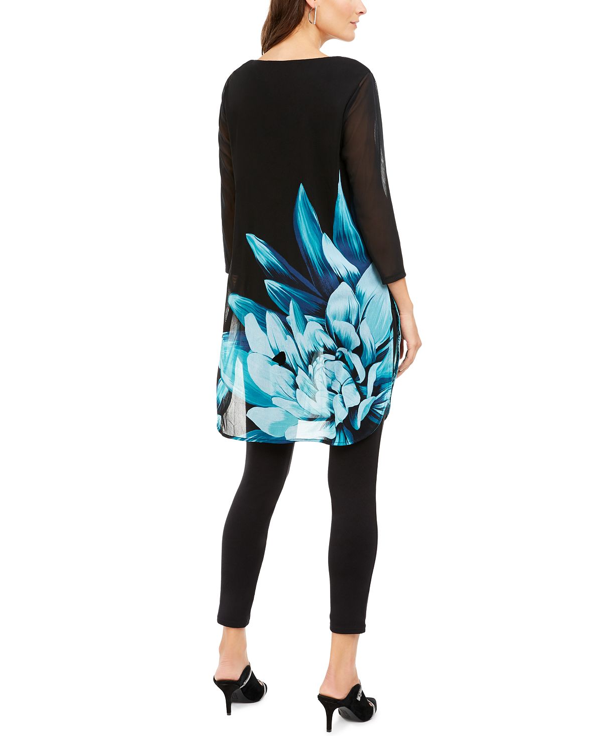 Alfani Women's Floral Print Tunic Black Size Petite Small