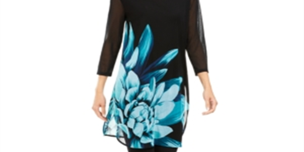 Alfani Women's Floral Print Tunic Black Size Petite Small