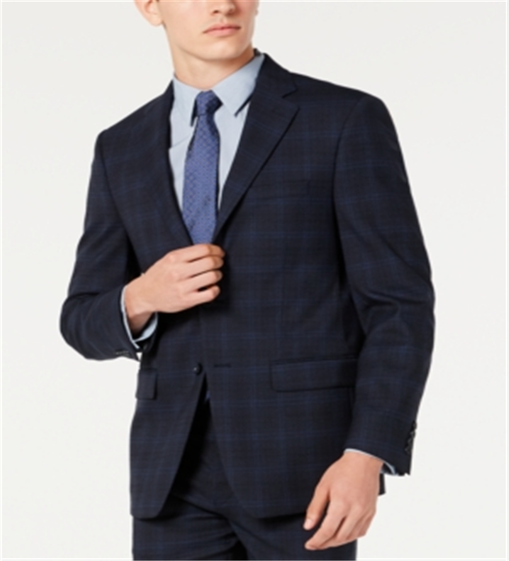 Calvin Klein Men's X Slim Fit Stretch Plaid Suit Separate Jacket Blue Size 40R