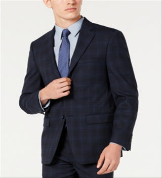 Calvin Klein Men's X Slim Fit Stretch Plaid Suit Separate Jacket Blue Size 40R