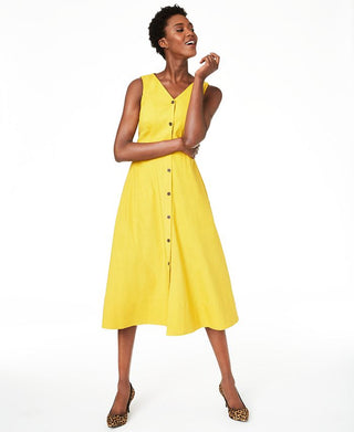 Alfani Women's V Neck Sleeveless Button Down Dress Yellow Size 18