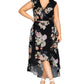 City Chic Women's Plus Floral Knot Front Wrap Dress Black Size 18W