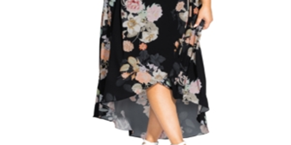 City Chic Women's Plus Floral Knot Front Wrap Dress Black Size 18W