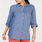 Charter Club Women's Linen Shirt Blue Size Large
