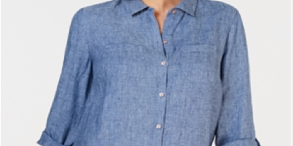 Charter Club Women's Linen Shirt Blue Size Large
