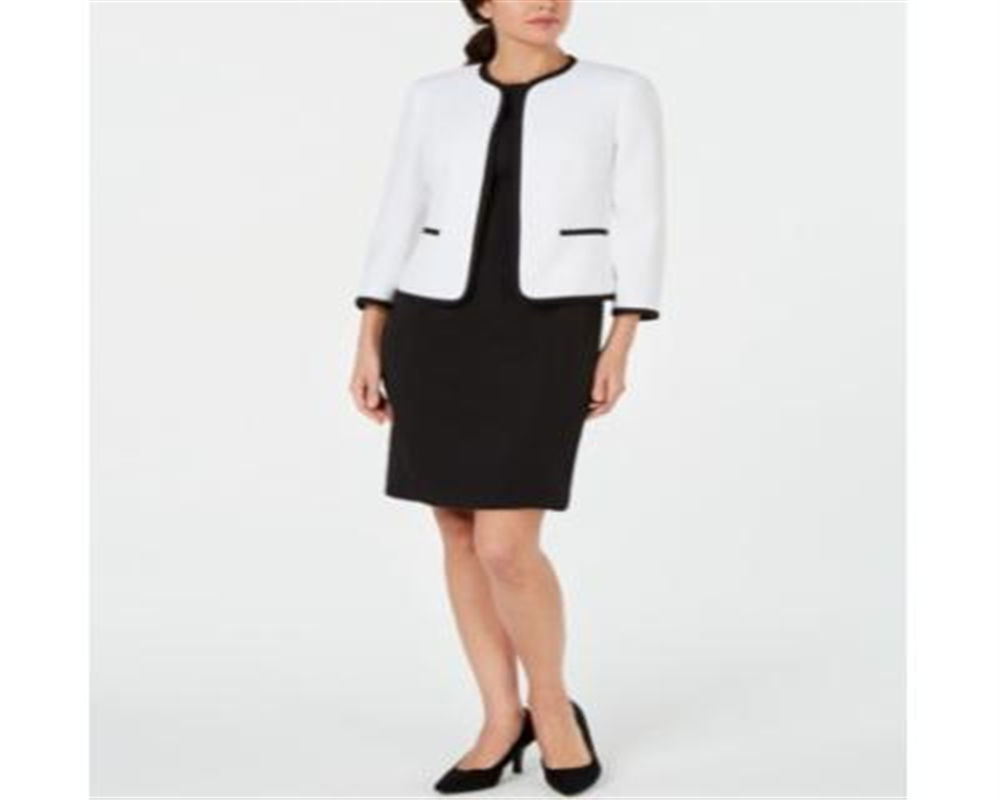 Le Suit Women's Piped Jacket Dress Suit White Size 4