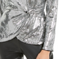 INC International Concepts Women's Twisted Sequined Top Silver Size X-Small