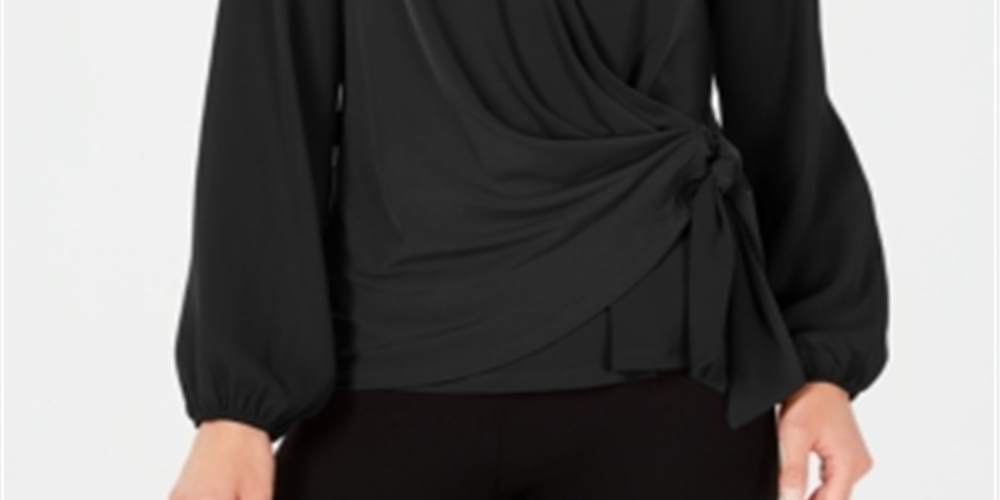 Alfani Women's Faux Wrap Surplice Top Black Size S