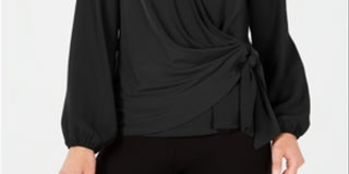 Alfani Women's Faux Wrap Surplice Top Black Size S