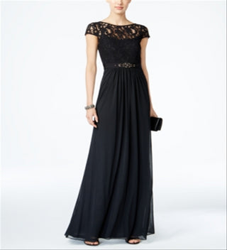 Adrianna Papell Women's Lace Illusion Gown Black Size 20