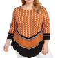 Alfani Women's Printed V Hem Top Black Size 0X