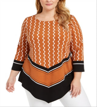 Alfani Women's Printed V Hem Top Black Size 0X