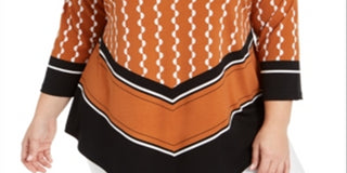 Alfani Women's Printed V Hem Top Black Size 0X