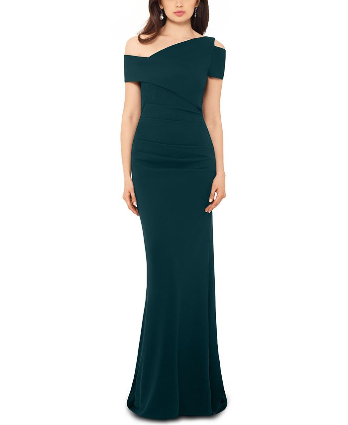 Betsy & Adam Women's Scuba Crepe Asymmetrical Gown Green Size 8