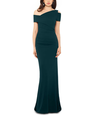 Betsy & Adam Women's Scuba Crepe Asymmetrical Gown Green Size 8