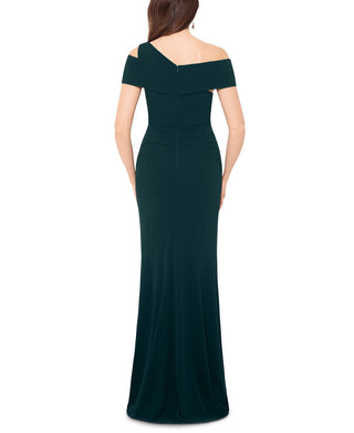 Betsy & Adam Women's Scuba Crepe Asymmetrical Gown Green Size 8