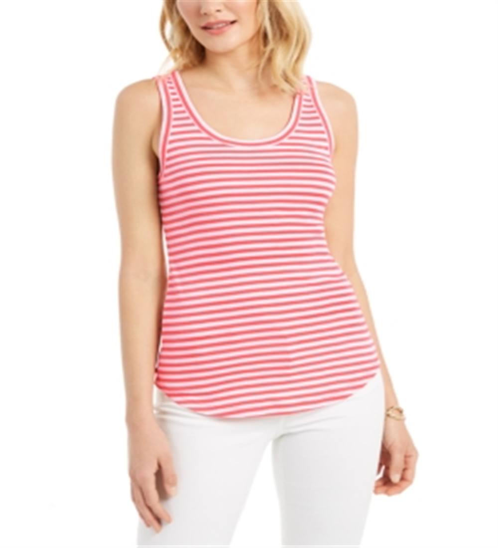 Charter Club Women's Supima Cotton Knit Stripe Tank Pink Size Medium