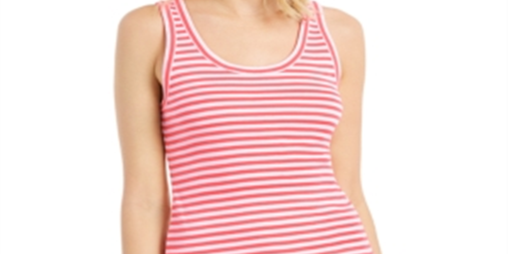 Charter Club Women's Supima Cotton Knit Stripe Tank Pink Size Medium