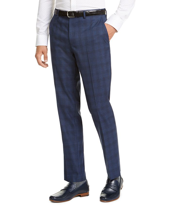 Bar III Men's Woven Plaid Dress Pants Blue Size 38X30