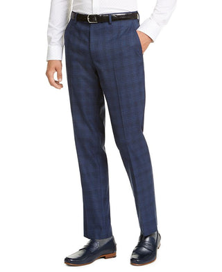 Bar III Men's Woven Plaid Dress Pants Blue Size 38X30
