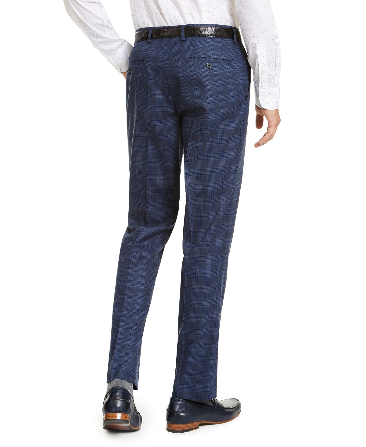 Bar III Men's Woven Plaid Dress Pants Blue Size 38X30