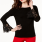 INC International Concepts Women's Lace Cuff Bell Sleeve Sweater Black Size X-Large
