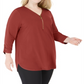 JM Collection Women's Plus Solid Zip Top Red Size 2X